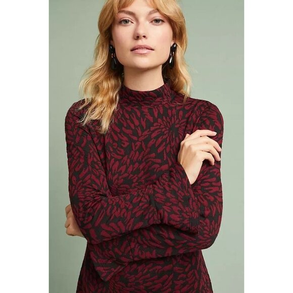 Anthropologie Hatch Red & Black Textured Bell Sleeve Tunic Zip-Up Dress M - Picture 6 of 10